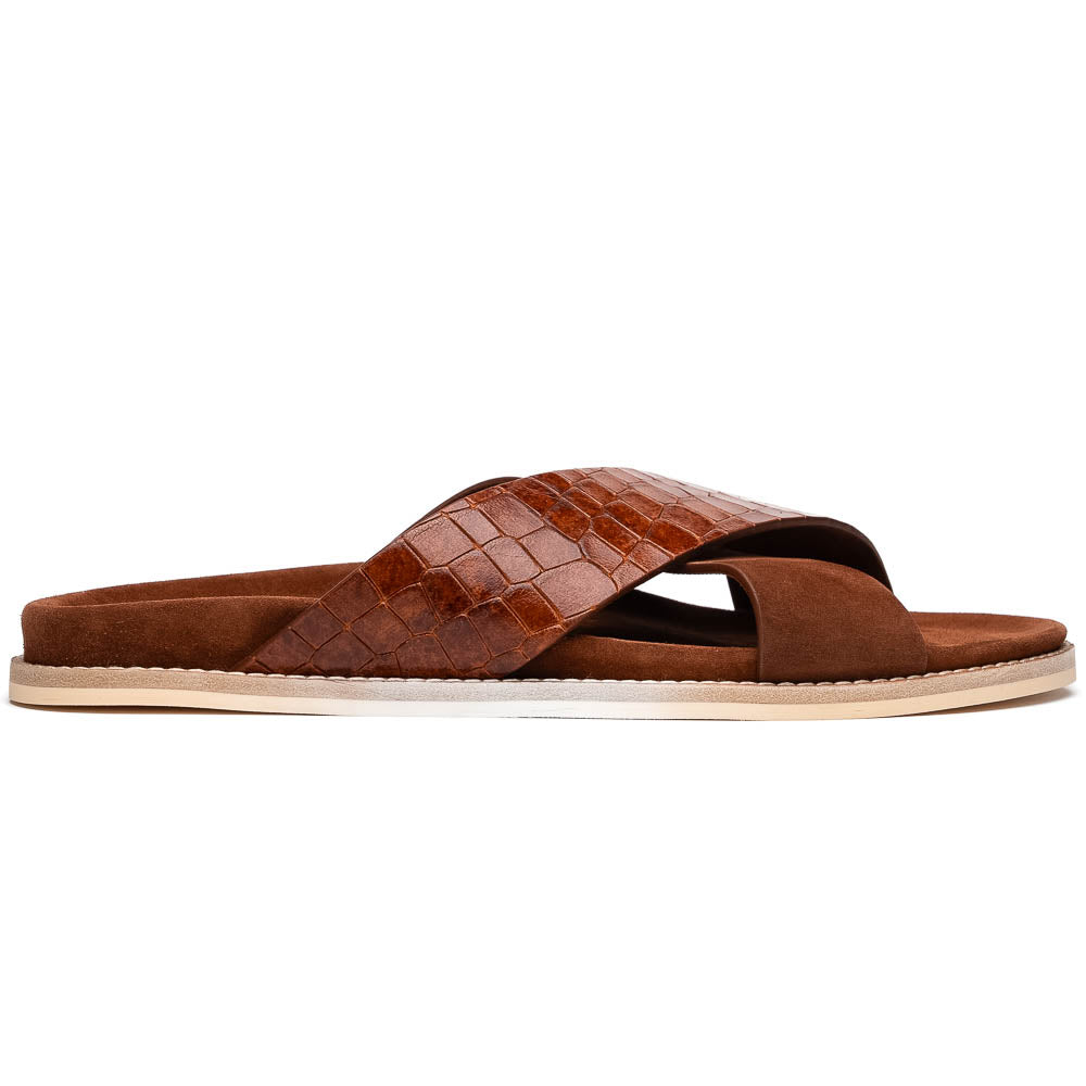 Zelli Rena Sueded Italian Goatskin & Croc Slide Cognac