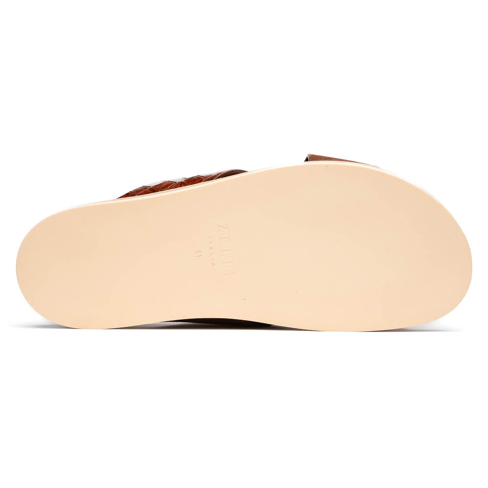 Zelli Rena Sueded Italian Goatskin & Croc Slide Cognac (06-101-CGN)