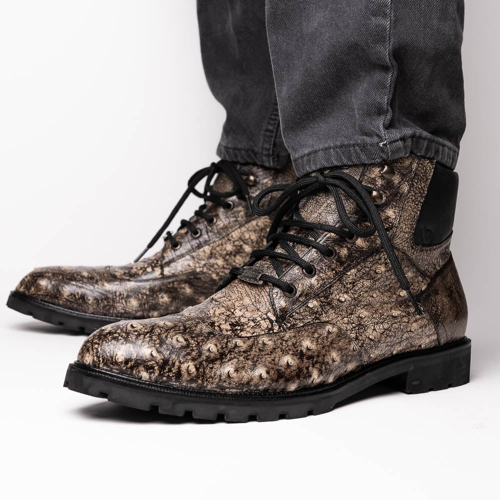 Marco Di Milano Renzo Ostrich Lace Up Boots Stone Black