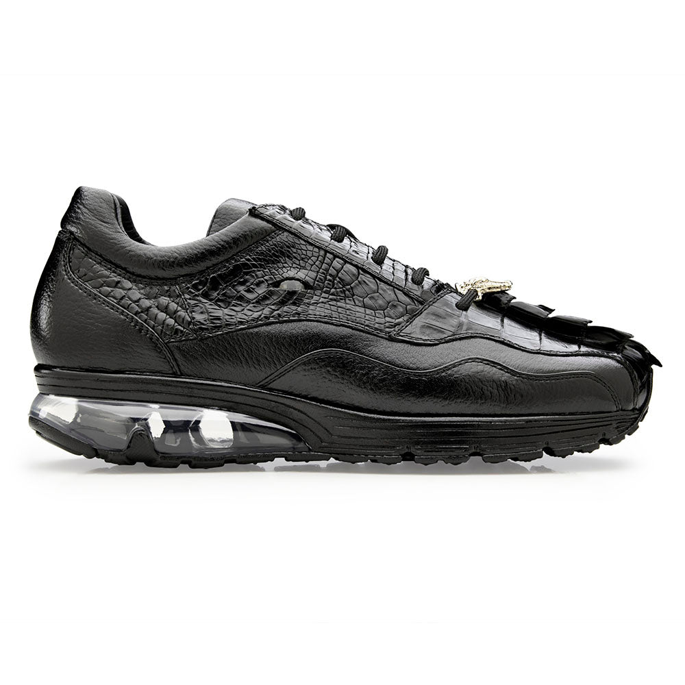Belvedere Rex Genuine Caiman Crocodile & Calfskin Sneaker Black (Y44)