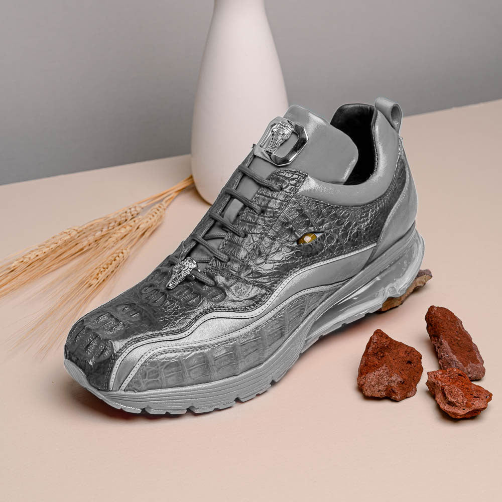 Belvedere Rexy Hornback Crocodile and Calfskin Sneakers Gray