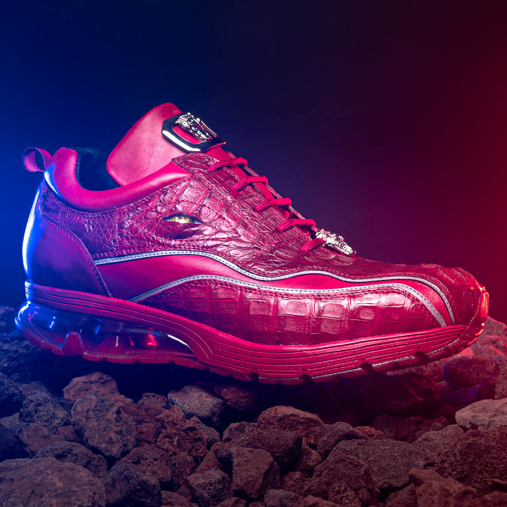 Belvedere Rexy Hornback Crocodile and Calfskin Sneakers Red