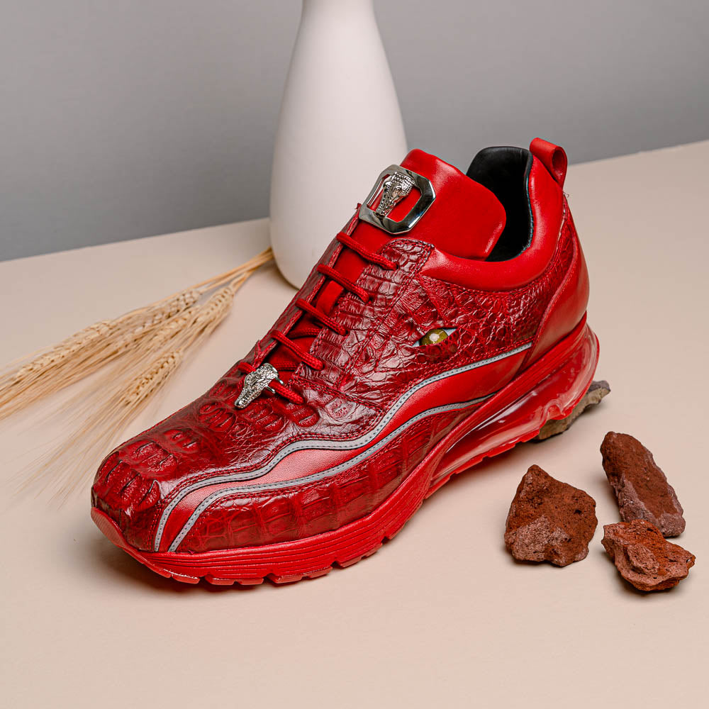 Belvedere Rexy Hornback Crocodile and Calfskin Sneakers Red