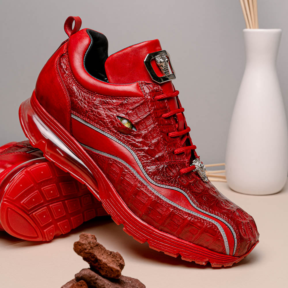 Belvedere Rexy Hornback Crocodile and Calfskin Sneakers Red