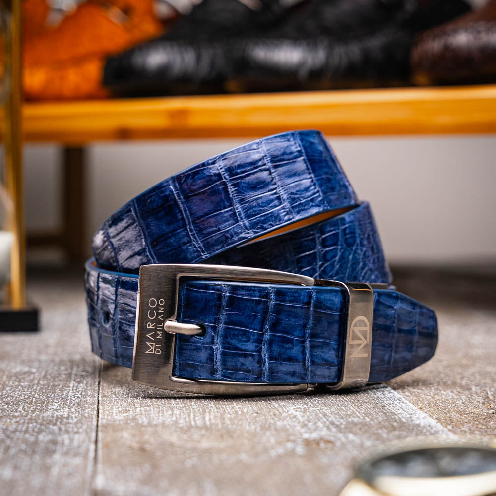 Marco Di Milano Riccardo II Crocodile Belt Blue Jean