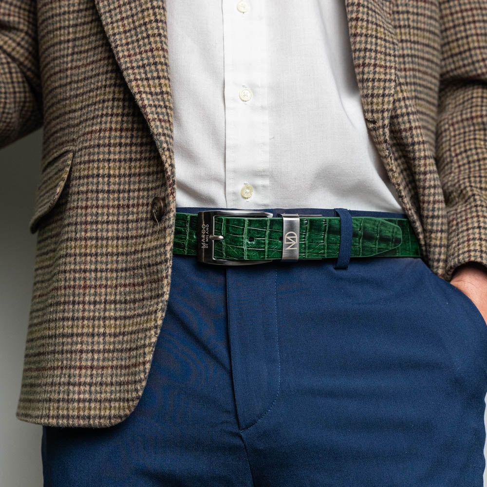 Marco Di Milano Riccardo II Crocodile Belt Forest Green