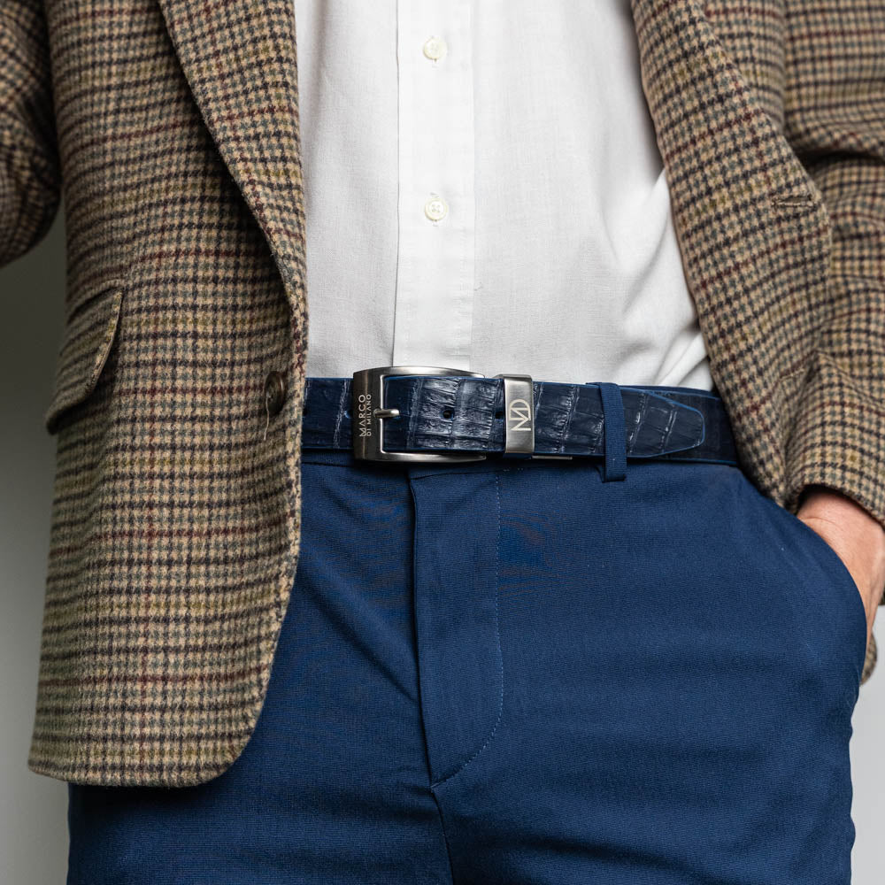 Marco Di Milano Riccardo Crocodile Belt Navy