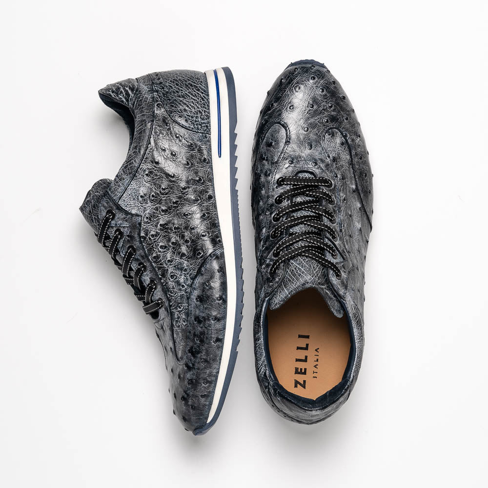 Zelli Rio Ostrich Sneakers Faded Black | MensDesignerShoe.com