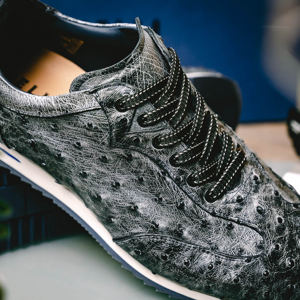 Zelli Rio Ostrich Sneakers Faded Black | MensDesignerShoe.com