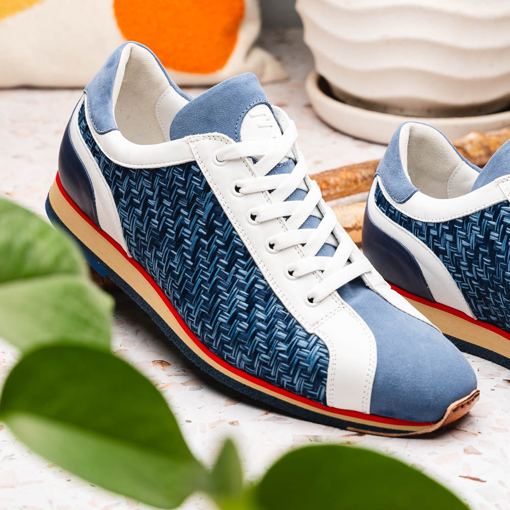 Zelli Ripi Calfskin Hand Weave Sneakers Blue (65-375-BLU)