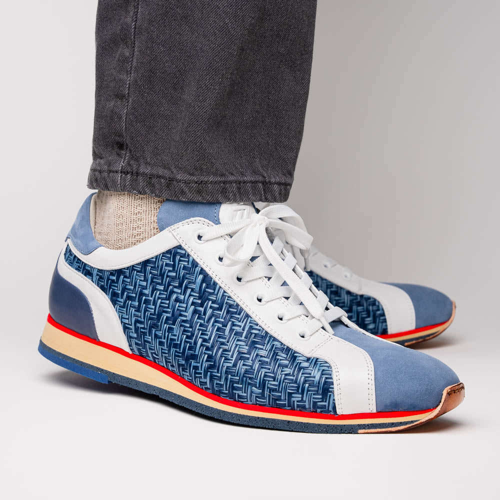 Zelli Ripi Calfskin Hand Weave Sneakers Blue (65-375-BLU)