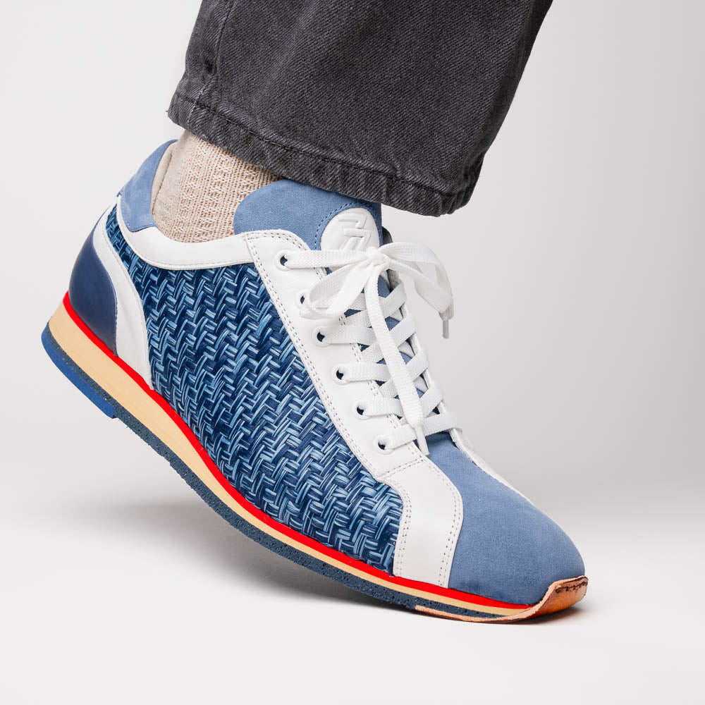 Zelli Ripi Calfskin Hand Weave Sneakers Blue (65-375-BLU)