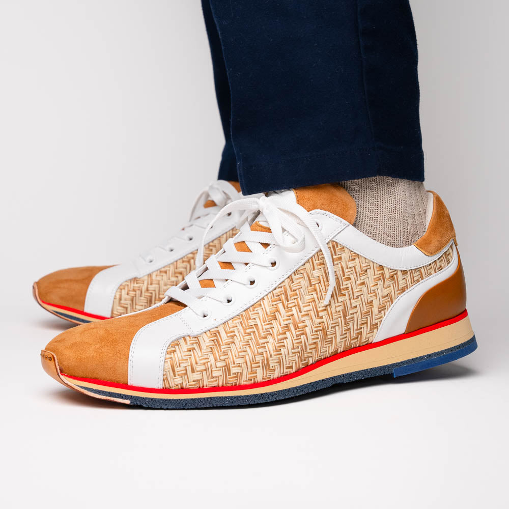 Zelli Ripi Calfskin Hand Weave Sneakers Brown (65-375-BRN)