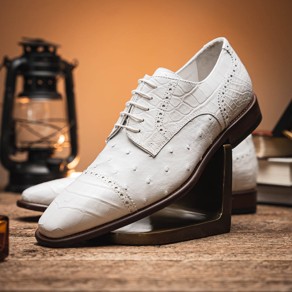 Calzoleria Toscana Ripi Baby Alligator & Ostrich Cap Toe White