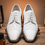 Calzoleria Toscana Ripi Baby Alligator & Ostrich Cap Toe White