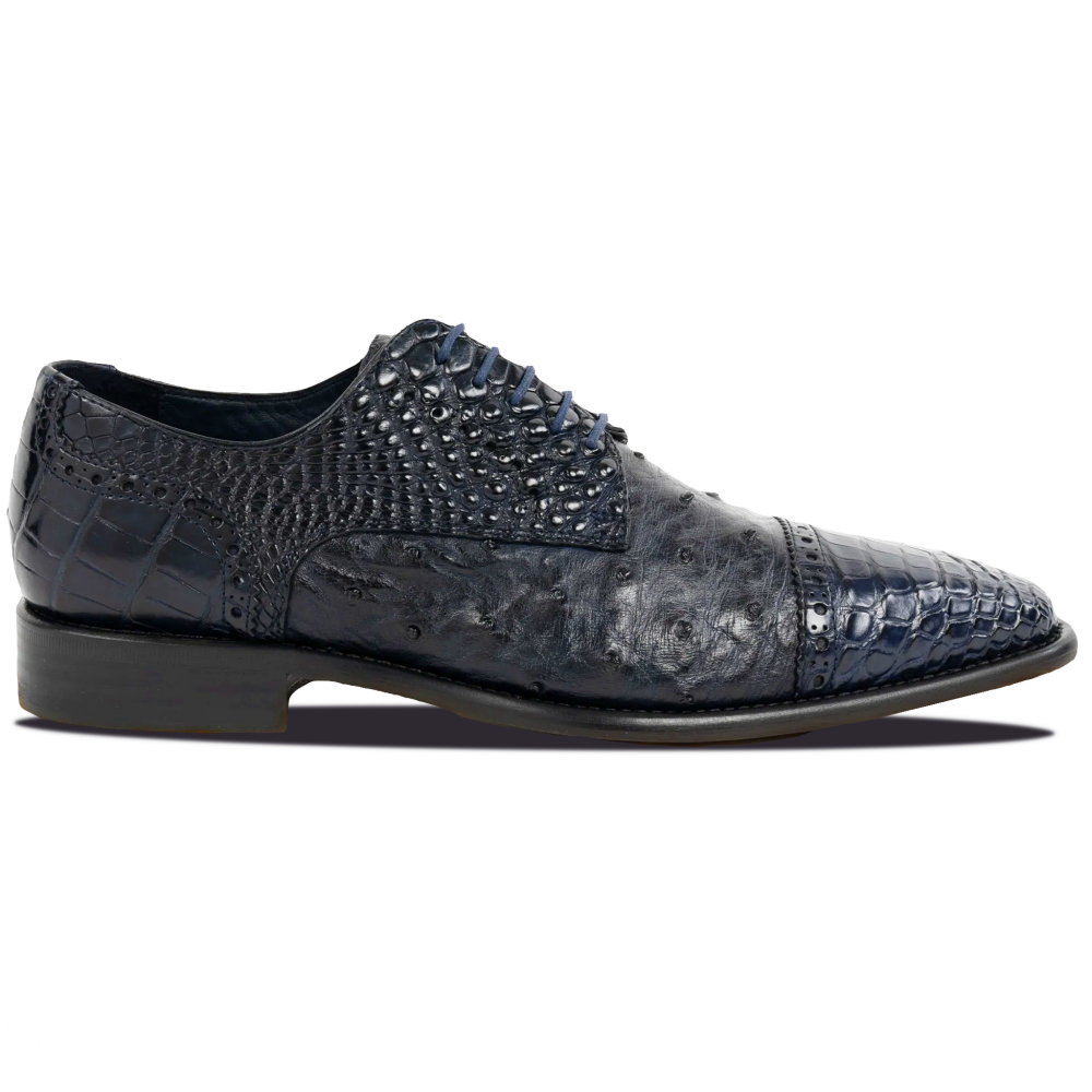Calzoleria Toscana Ripi Baby Alligator & Ostrich Cap Toe Navy