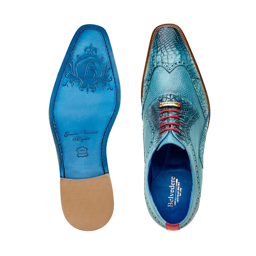 Belvedere Roberto Alligator Oxfords Antique Aqua (B16)