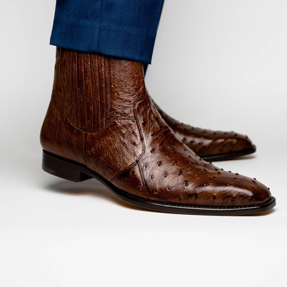 Belvedere Roger Genuine Ostrich Quill Chelsea Boots Ant Brandy (R55)