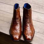 Belvedere Roger Genuine Ostrich Quill Chelsea Boots Ant Brandy (R55)