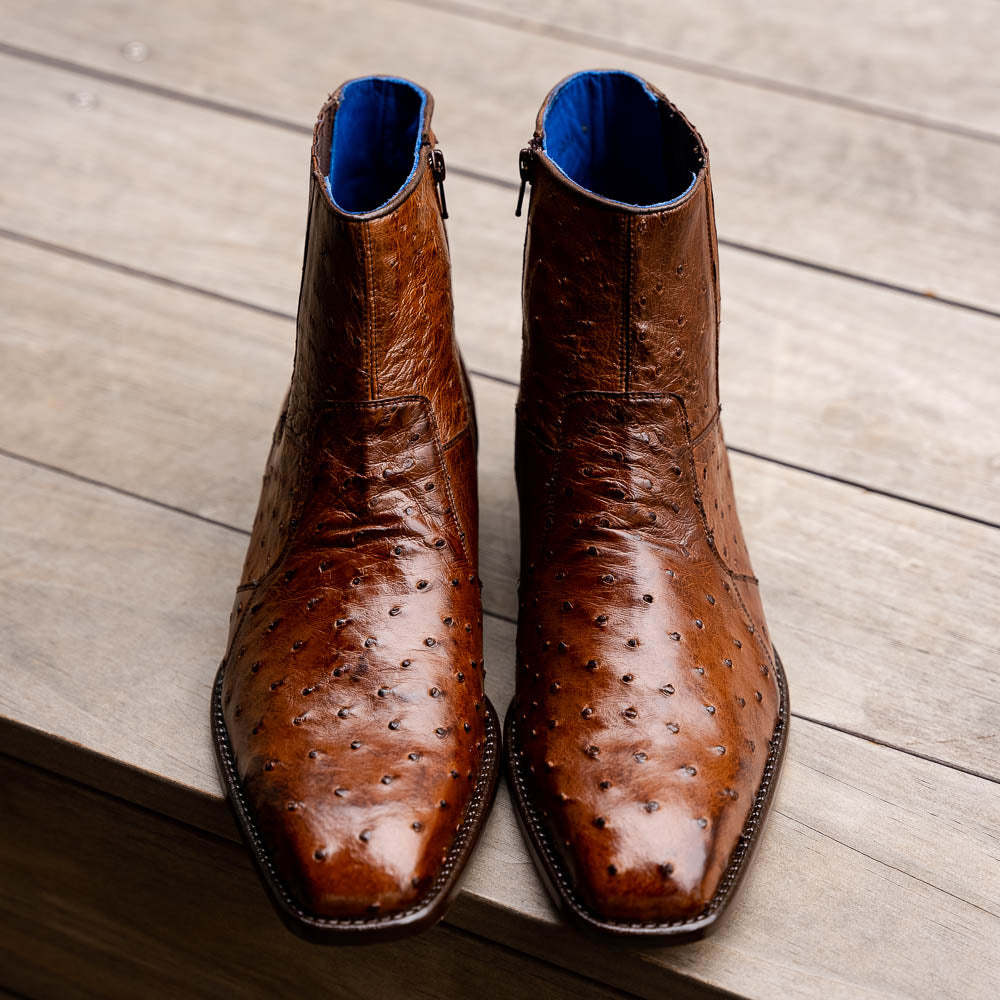 Belvedere Roger Genuine Ostrich Quill Chelsea Boots Ant Brandy (R55)
