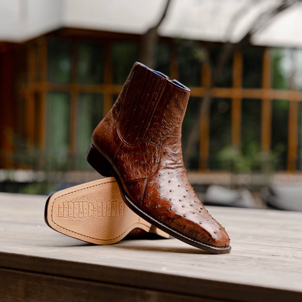 Belvedere Roger Genuine Ostrich Quill Chelsea Boots Ant Brandy (R55)