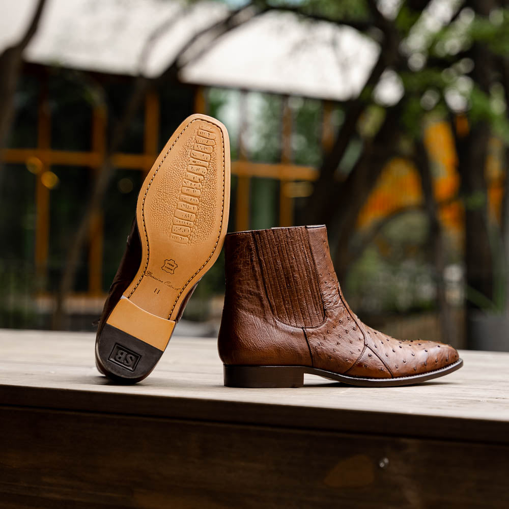 Belvedere Roger Genuine Ostrich Quill Chelsea Boots Ant Brandy (R55)