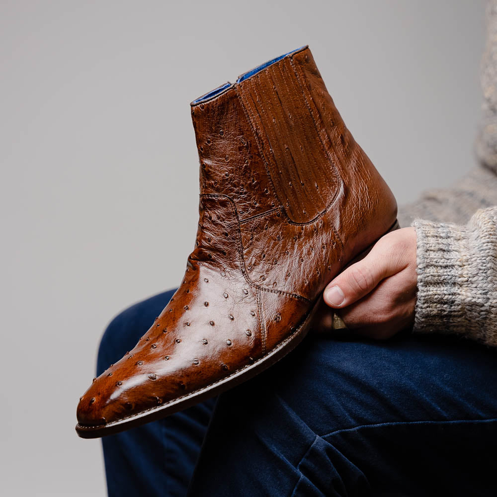 Belvedere Roger Genuine Ostrich Quill Chelsea Boots Ant Brandy (R55)