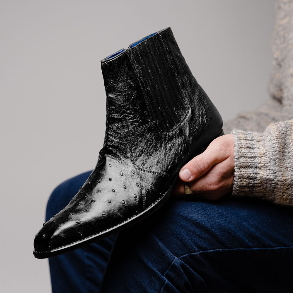 Belvedere Roger Genuine Ostrich Quill Chelsea Boots Black (R55)