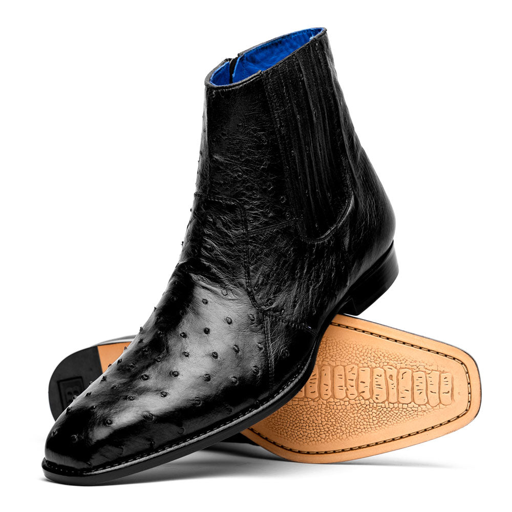 Belvedere Roger Genuine Ostrich Quill Chelsea Boots Black (R55)