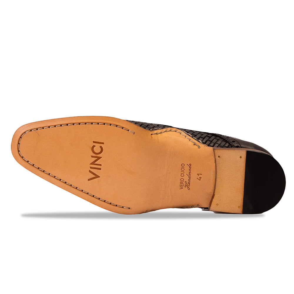 Vinci Leather The Rolls Woven Single Monk Strap Dress Shoe Black