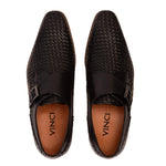 Vinci Leather The Rolls Woven Single Monk Strap Dress Shoe Black