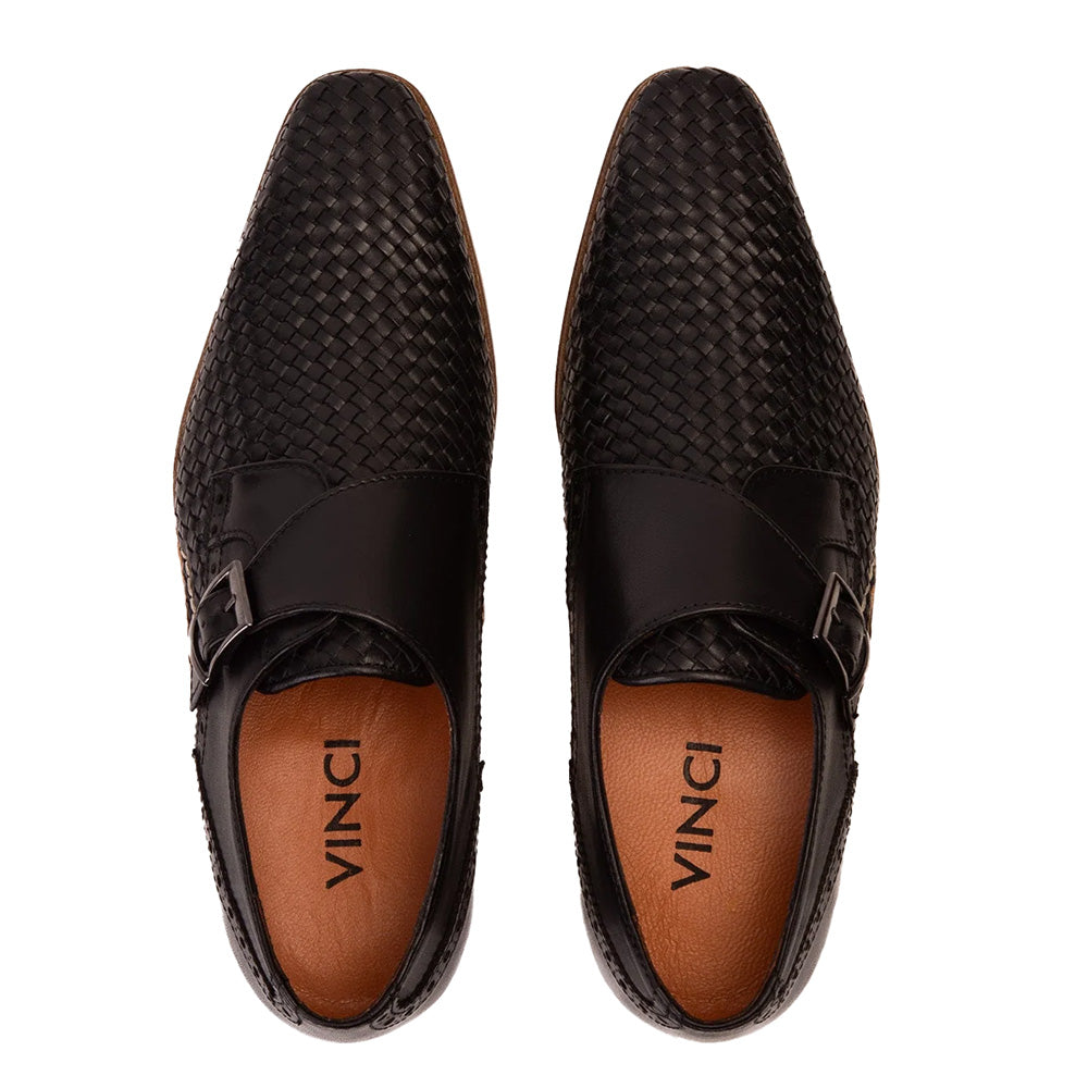 Vinci Leather The Rolls Woven Single Monk Strap Dress Shoe Black