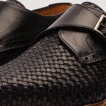 Vinci Leather The Rolls Woven Single Monk Strap Dress Shoe Black