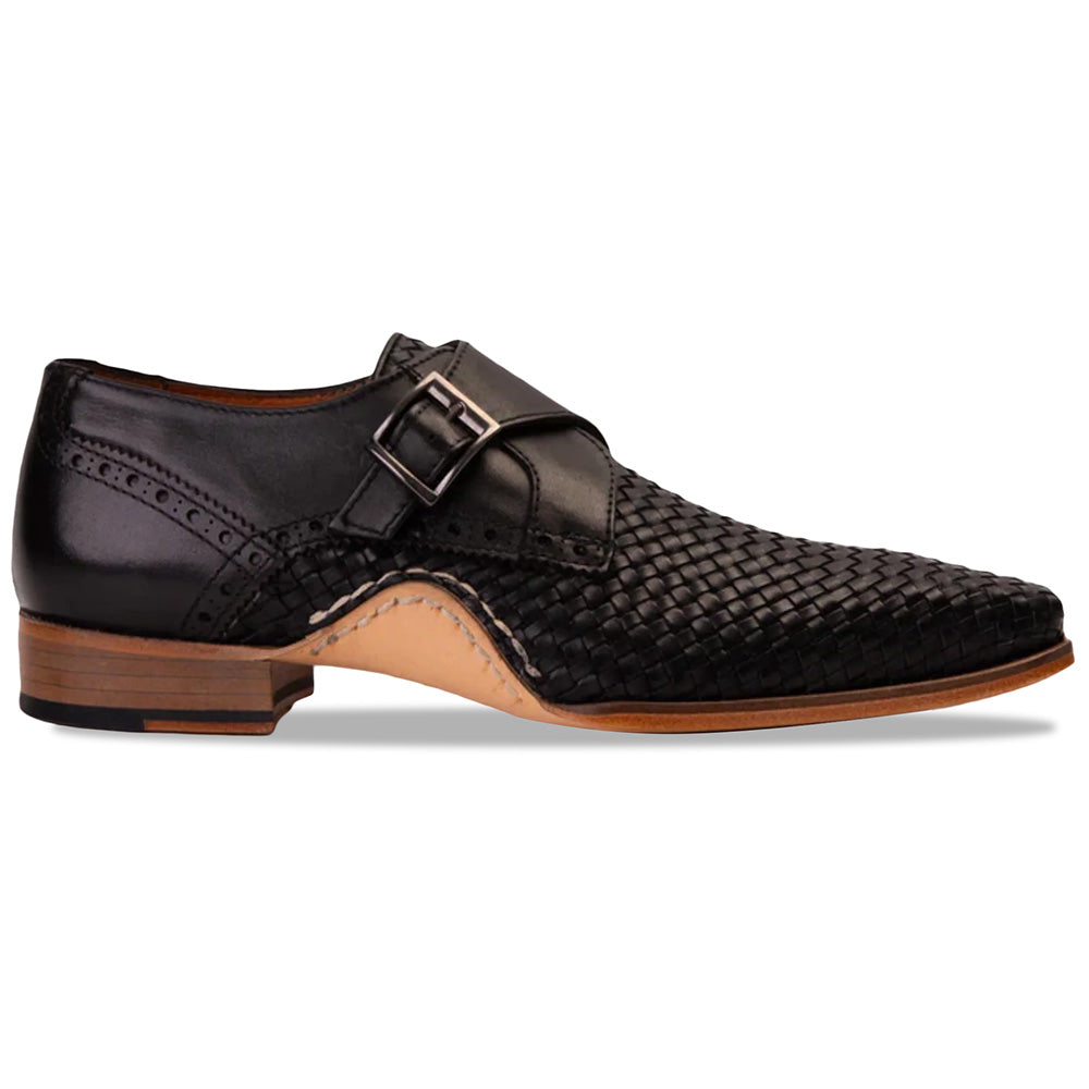 Vinci Leather The Rolls Woven Single Monk Strap Dress Shoe Black