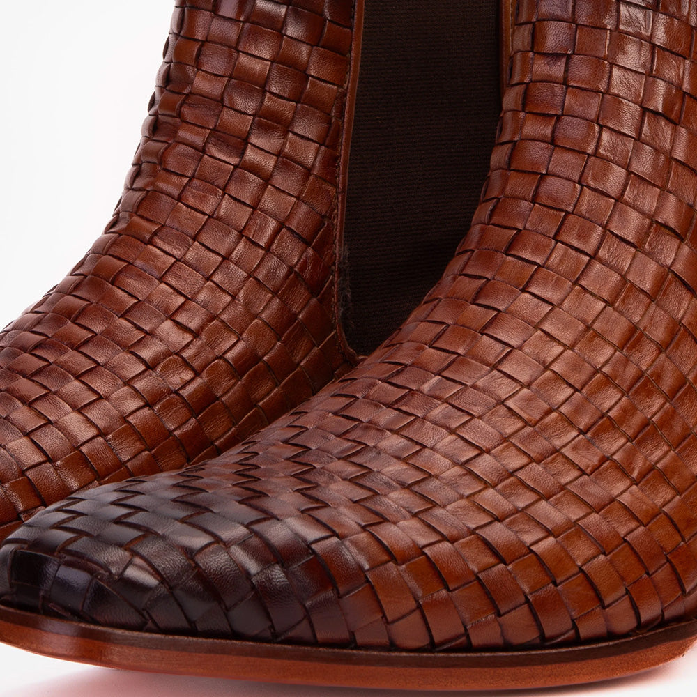 Vinci Leather The Rolls Woven Double Monk Strap Boot Tan
