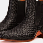Vinci Leather The Rolls Woven Double Monk Strap Boot Black