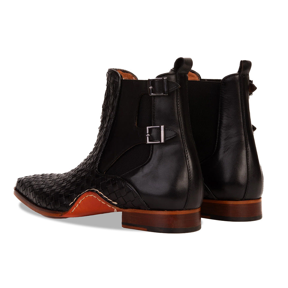 Vinci Leather The Rolls Woven Double Monk Strap Boot Black