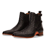 Vinci Leather The Rolls Woven Double Monk Strap Boot Black