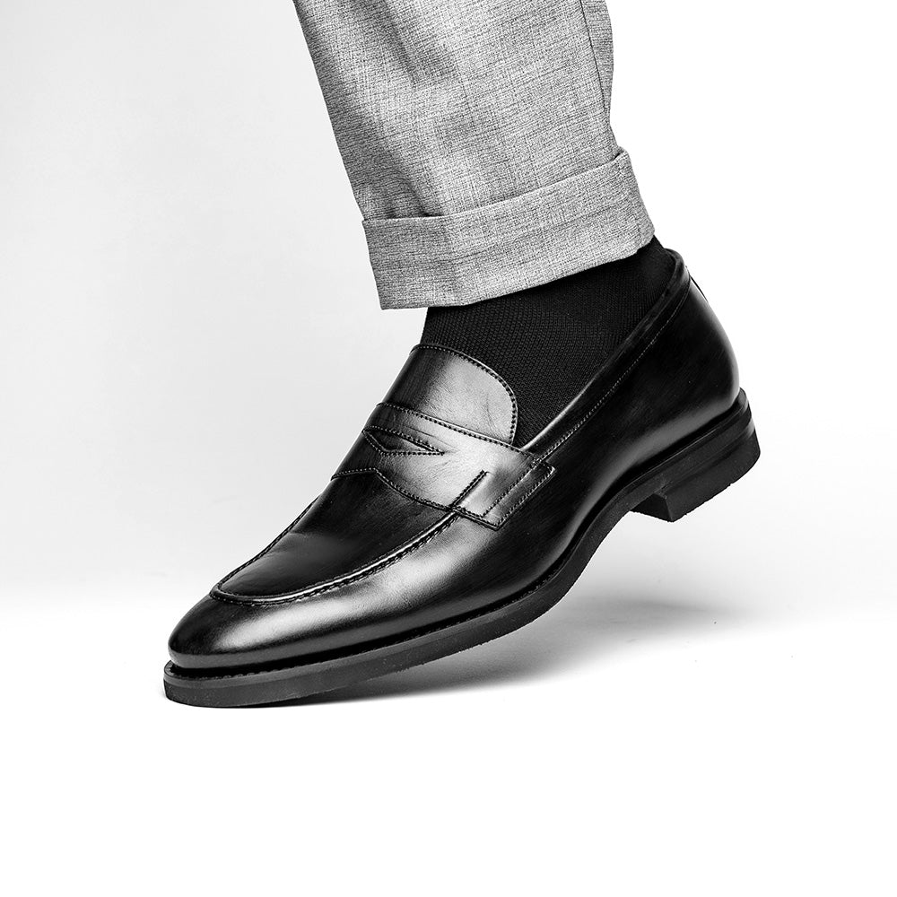 Zelli Roma Hand Burnished Penny Loafers Black (15-400-BLK)