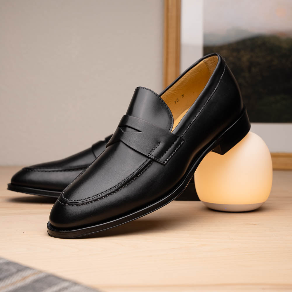 Zelli Roma Apron Toe Penny Loafers Black (15-200-BLK)