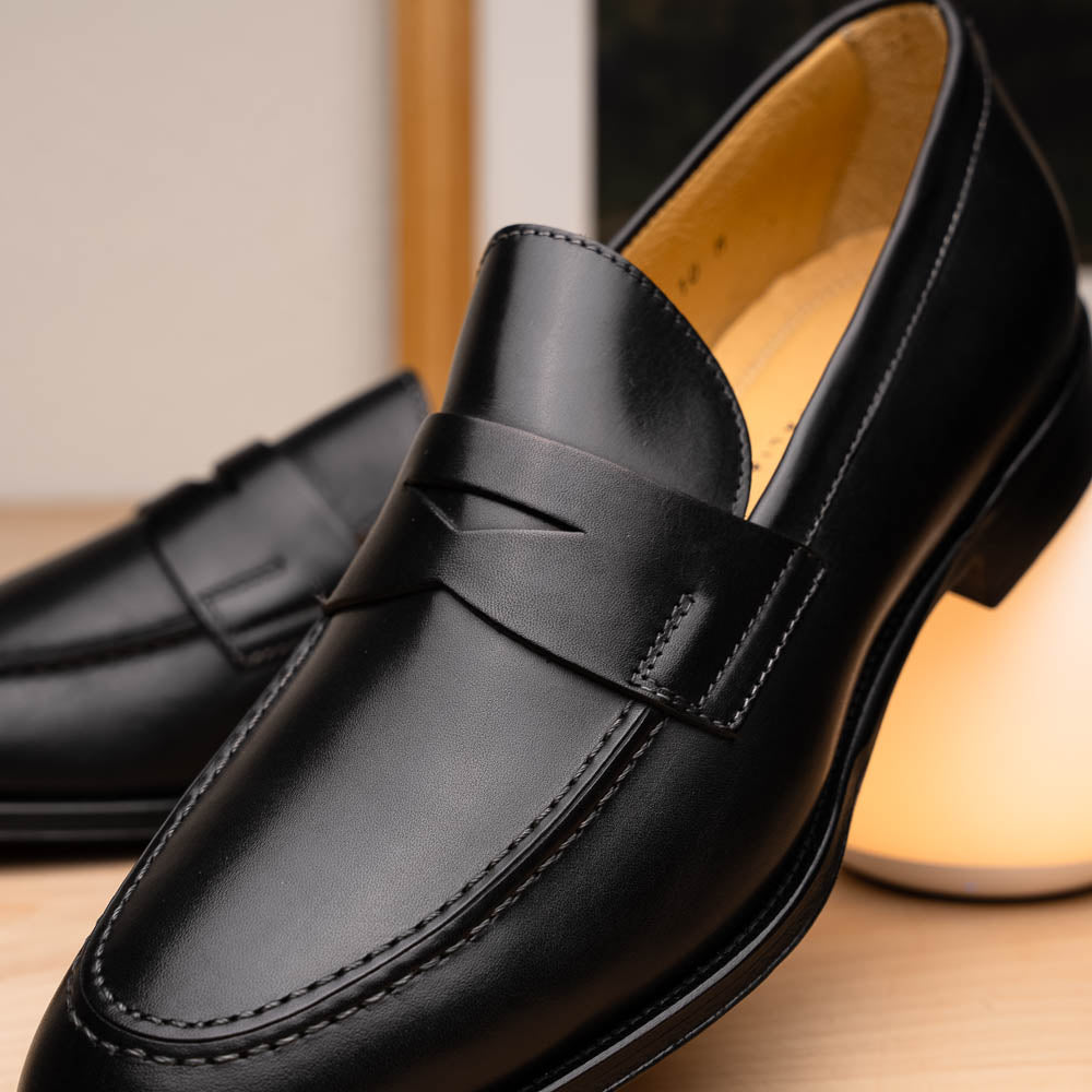 Zelli Roma Apron Toe Penny Loafers Black (15-200-BLK)
