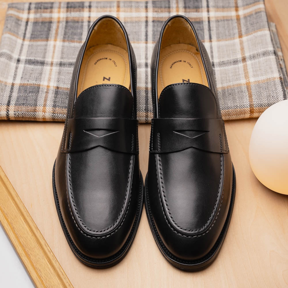 Zelli Roma Apron Toe Penny Loafers Black (15-200-BLK)