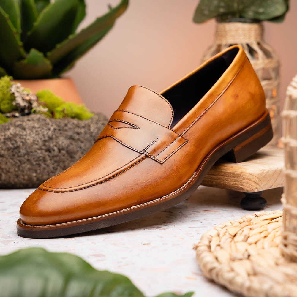 Zelli Roma Hand Burnished Penny Loafers Camel (15-400-CML)