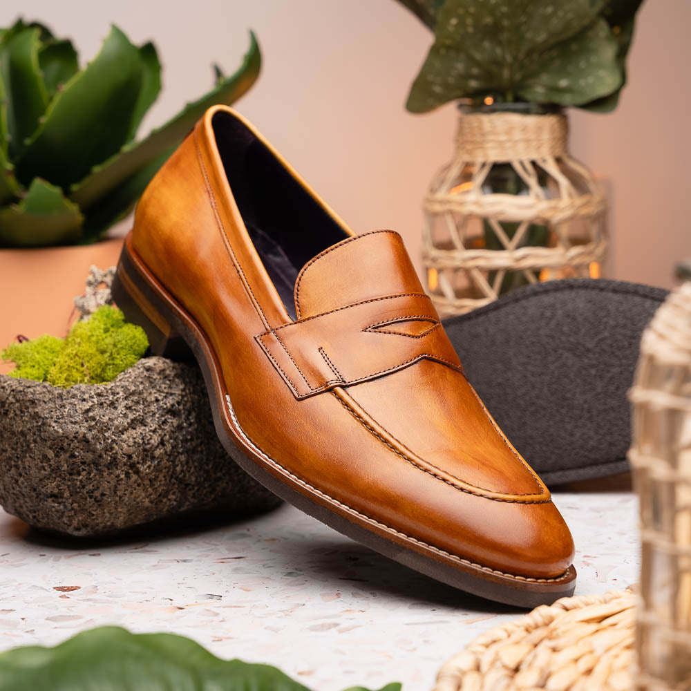Zelli Roma Hand Burnished Penny Loafers Camel (15-400-CML)