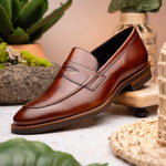 Zelli Roma Hand Burnished Penny Loafers Cognac (15-400-CGN)