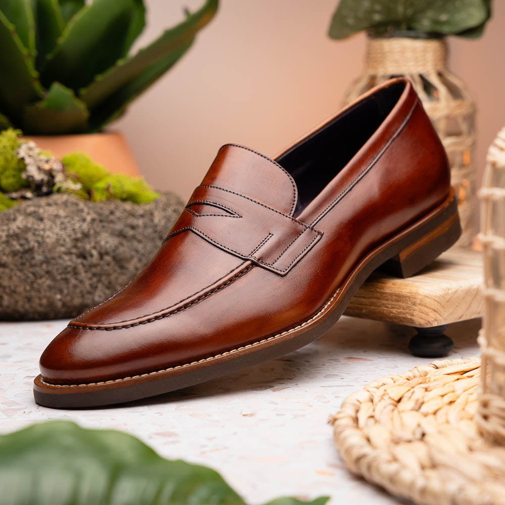 Zelli Roma Hand Burnished Penny Loafers Cognac (15-400-CGN)