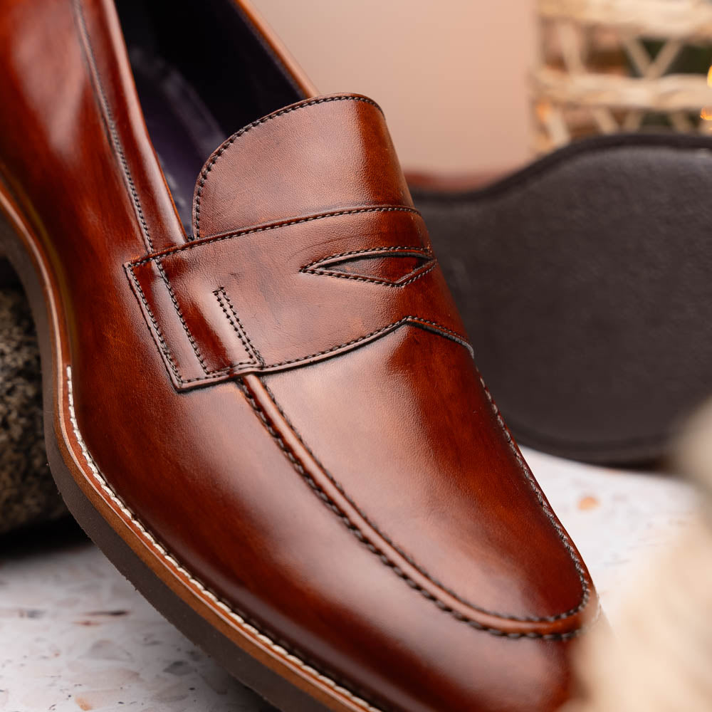 Zelli Roma Hand Burnished Penny Loafers Cognac (15-400-CGN)