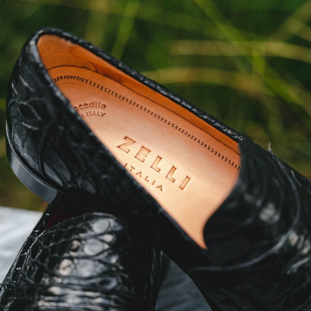 Zelli Roma Caiman Crocodile Penny Loafers Black (11-201-BLK)