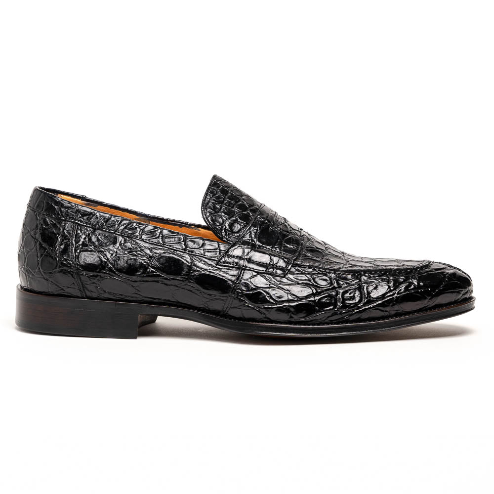 Zelli Roma Caiman Crocodile Penny Loafers Black