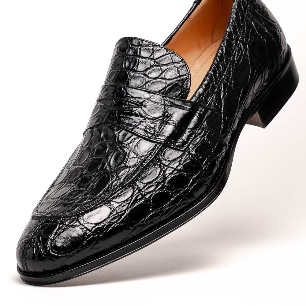 Zelli Roma Caiman Crocodile Penny Loafers Black | MensDesignerShoe.com